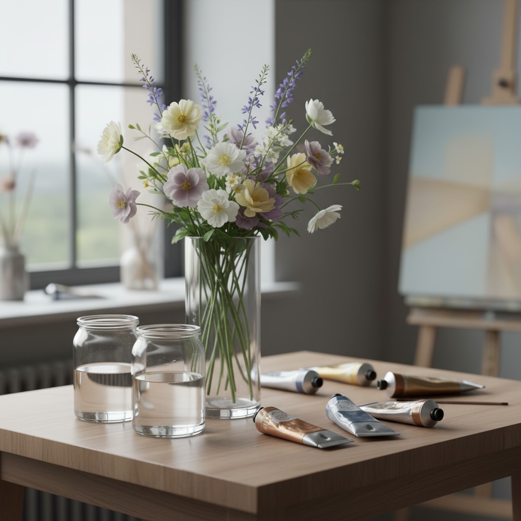 Fleurs dans un vase de verre sur une tableorners peuvent être utilisés pour améliorer la valeur d'une élément.